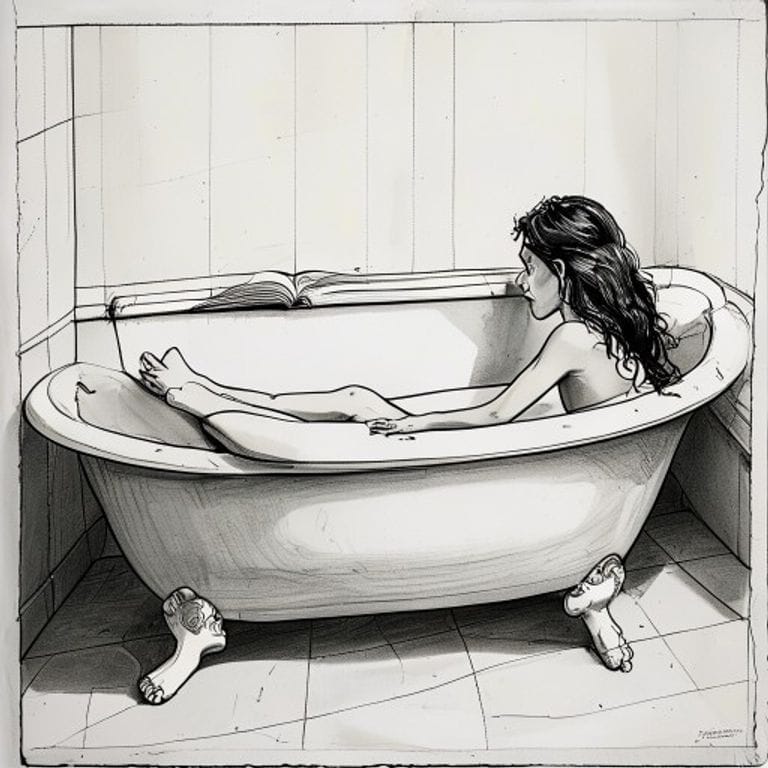 cartum Risco · mulher na banheira