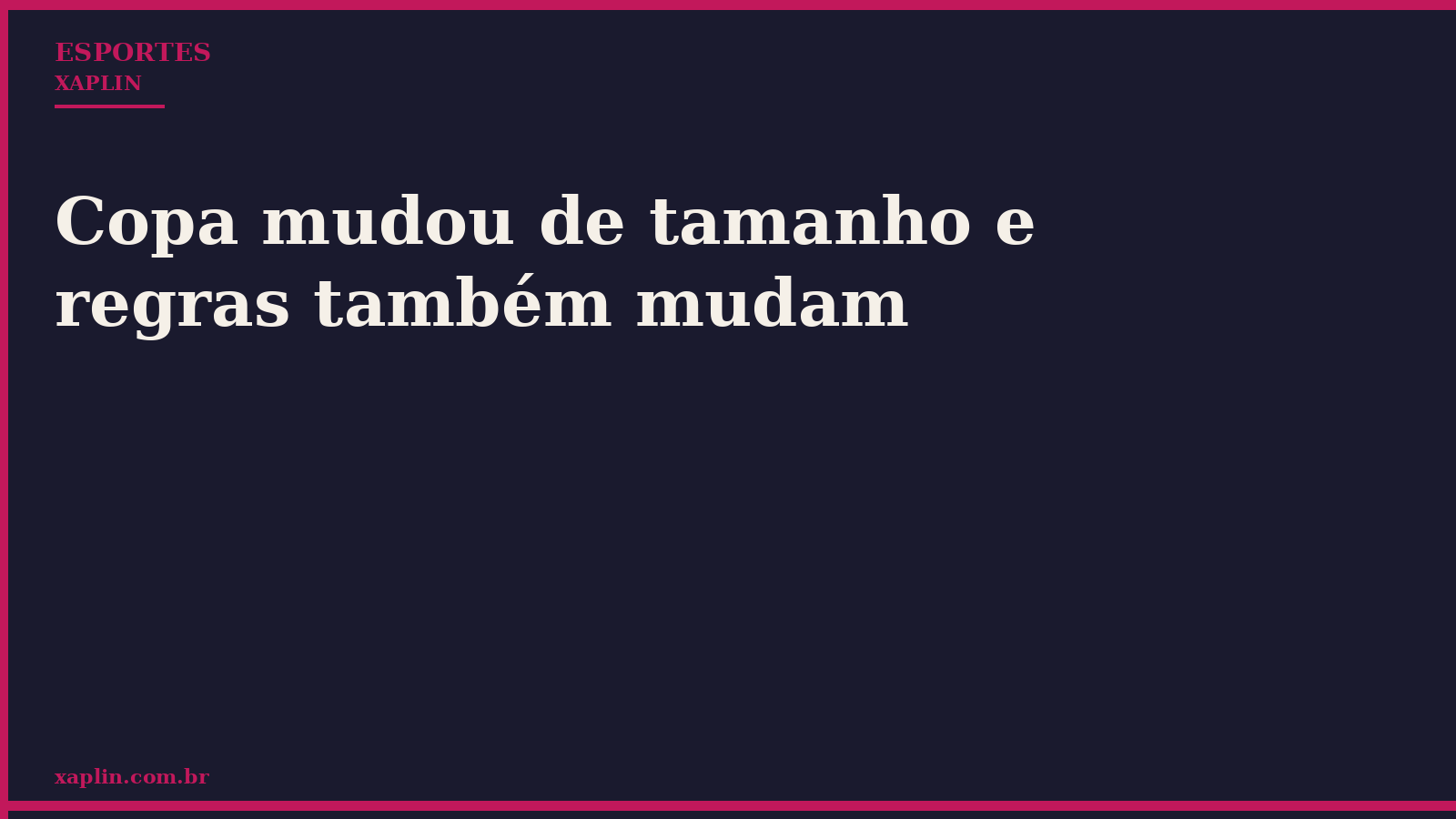 Copa mudou de tamanho e regras também mudam
