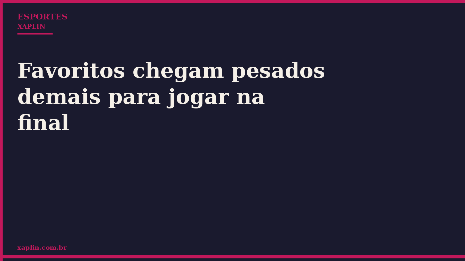 Favoritos chegam pesados demais para jogar na final