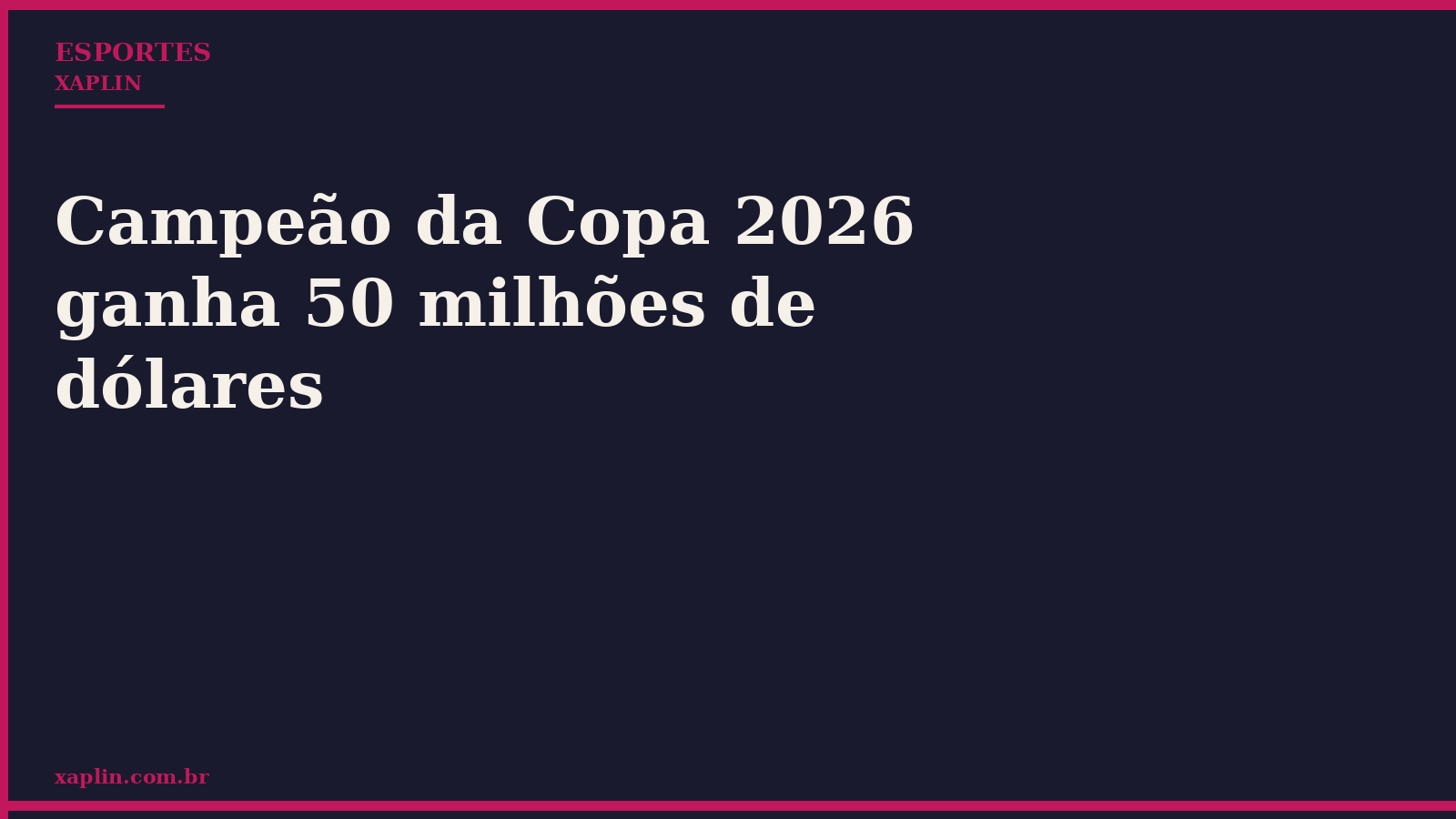 Campeão da Copa 2026 ganha 50 milhões de dólares