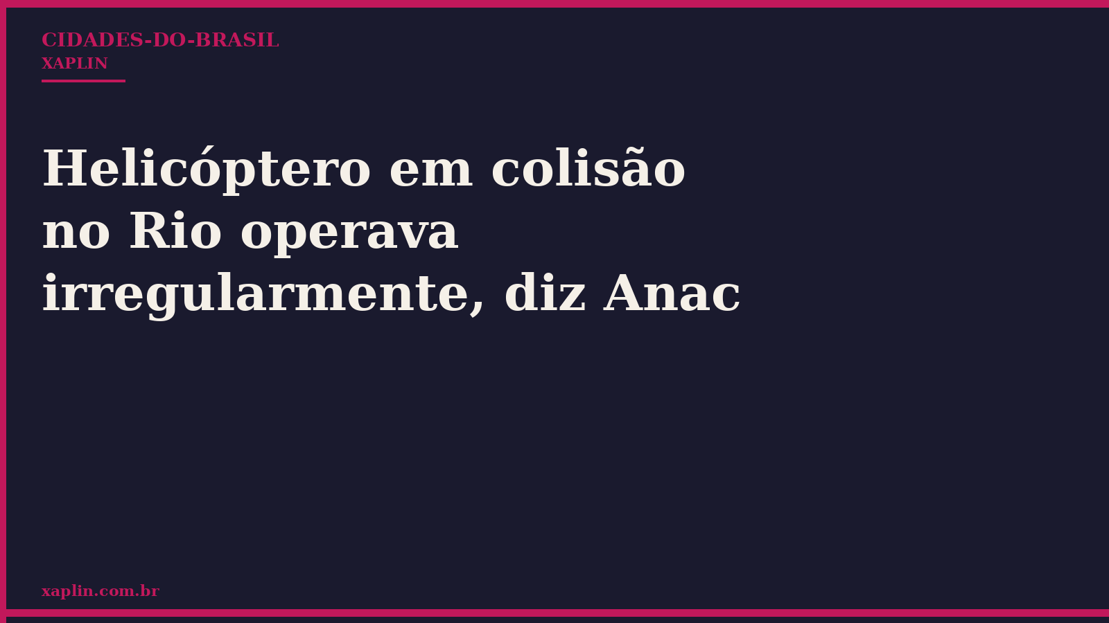 Helicóptero em colisão no Rio operava irregularmente, diz Anac