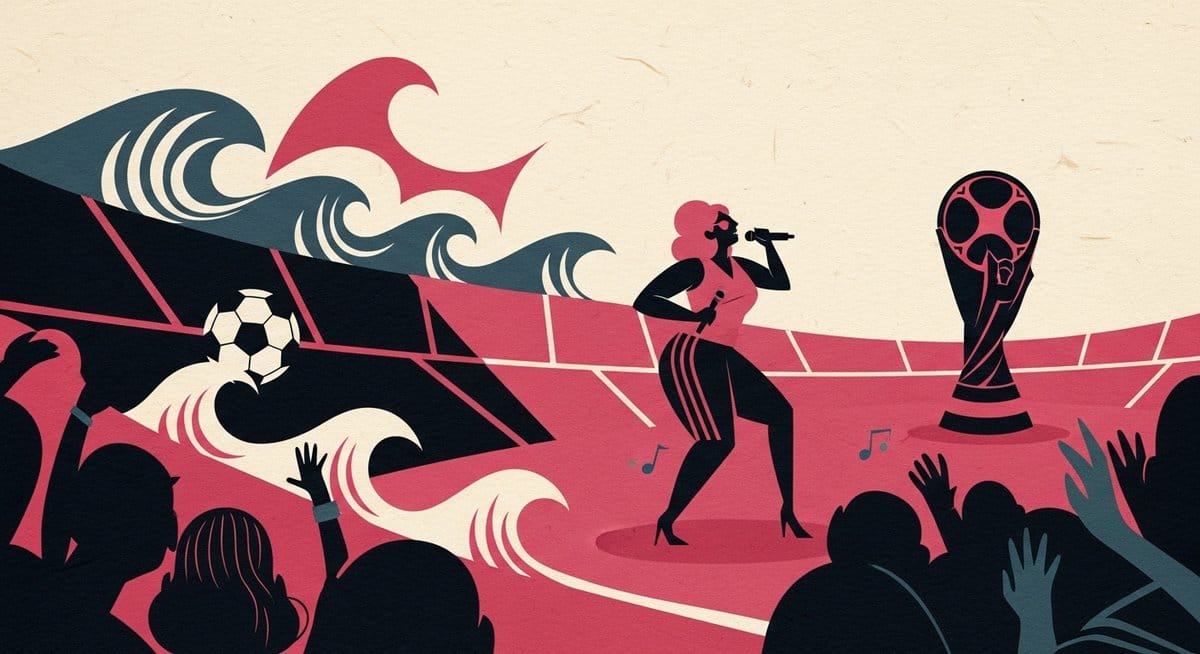 Ilustração editorial: Anitta canta na abertura da Copa do Mundo 2026 nos EUA