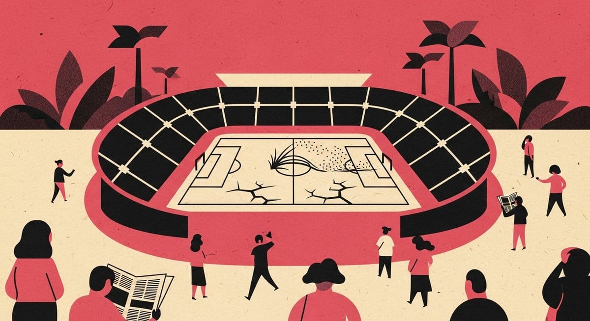 Ilustração editorial: Arena da Amazônia não tem futebol por gramado ruim 12 anos após Copa