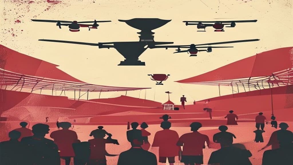 Ilustração editorial: Drone interceptado interrompe treino fechado da Coreia do Sul na Copa