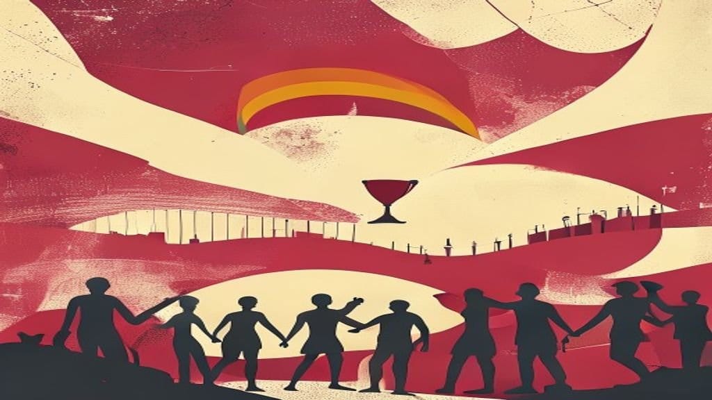 Ilustração editorial: Torcedores levam bandeiras arco-íris a jogo Egito x Irã na Copa
