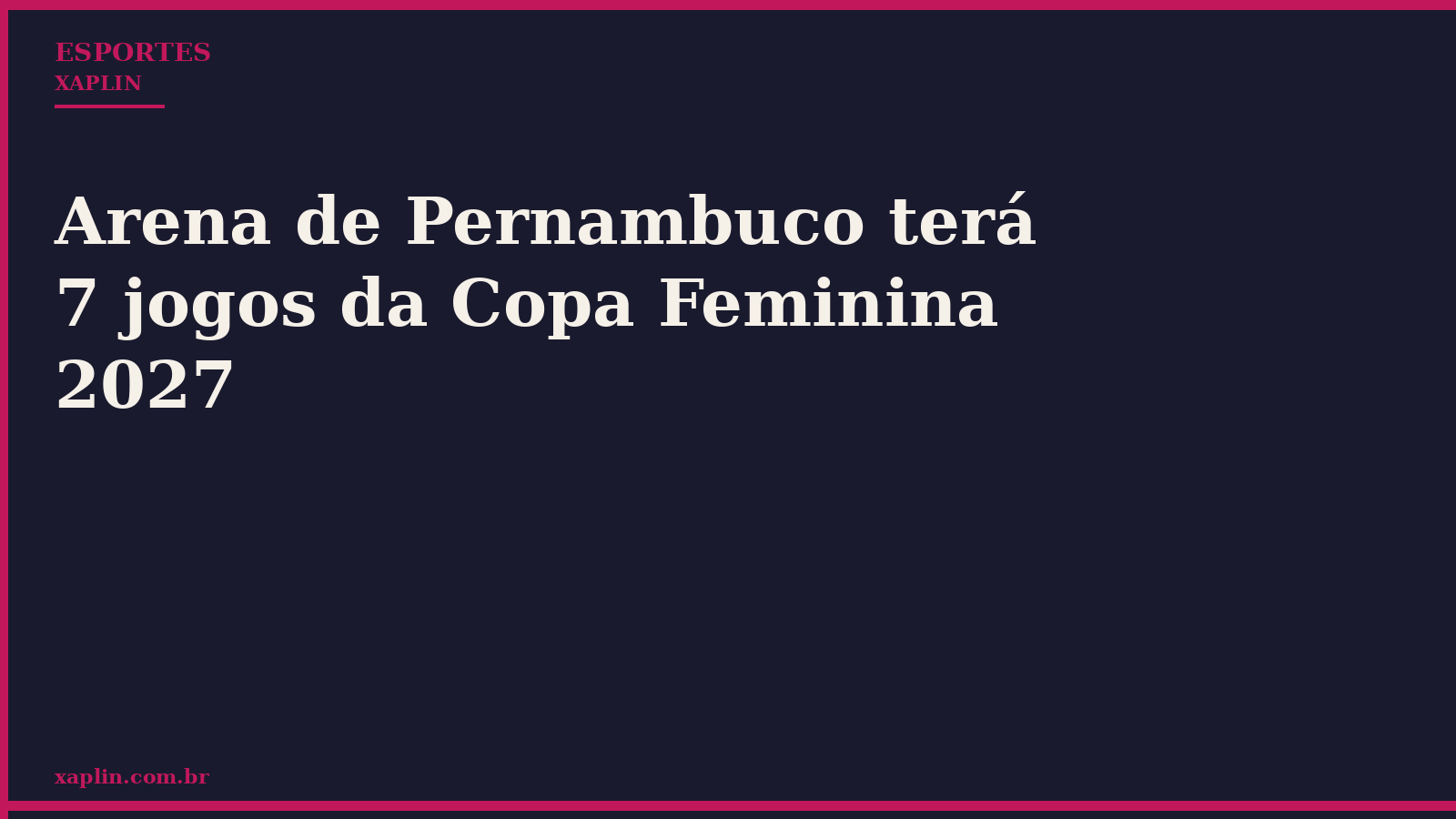 Arena de Pernambuco terá 7 jogos da Copa Feminina 2027