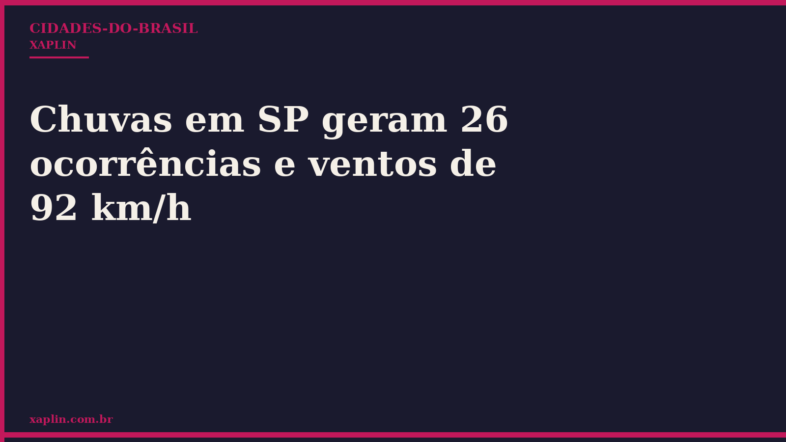 Chuvas em SP geram 26 ocorrências e ventos de 92 km/h