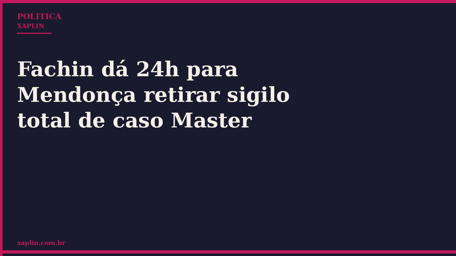 Fachin dá 24h para Mendonça retirar sigilo total de caso Master