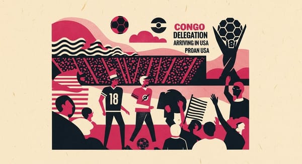 Ilustração editorial: Delegação do Congo desembarca nos EUA com uniforme estilizado
