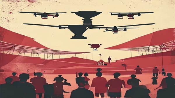 Ilustração editorial: Drone interceptado interrompe treino fechado da Coreia do Sul na Copa