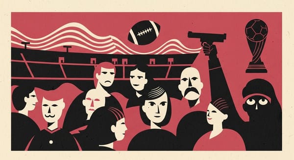 Ilustração editorial: Tiroteio em fan zone da Copa deixa uma pessoa morta na Califórnia