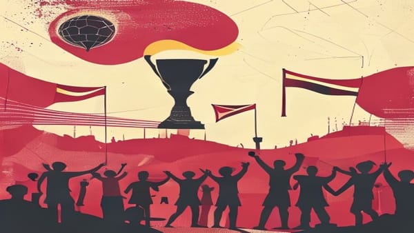 Ilustração editorial: Torcedores exibem bandeiras de clubes em vitória do Brasil
