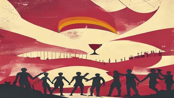 Ilustração editorial: Torcedores levam bandeiras arco-íris a jogo Egito x Irã na Copa