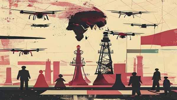 Ilustração editorial: Drones ucranianos atacam terminal de petróleo e porto em São