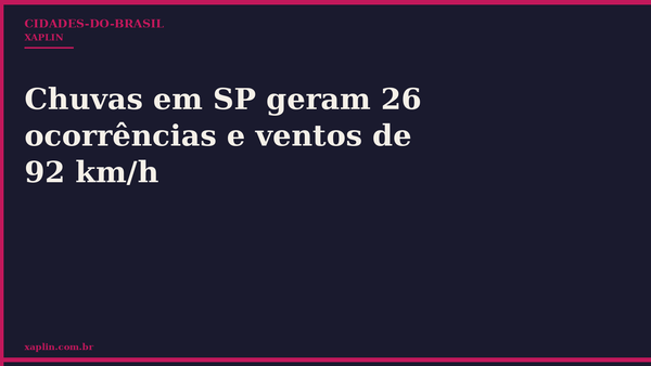 Chuvas em SP geram 26 ocorrências e ventos de 92 km/h