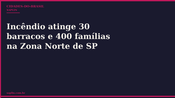 Incêndio atinge 30 barracos e 400 famílias na Zona Norte de SP