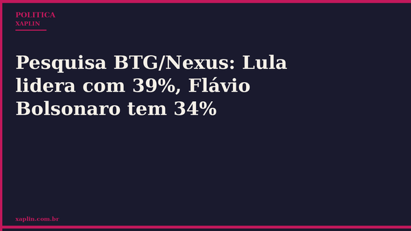 Pesquisa BTG/Nexus: Lula lidera com 39%, Flávio Bolsonaro tem 34%