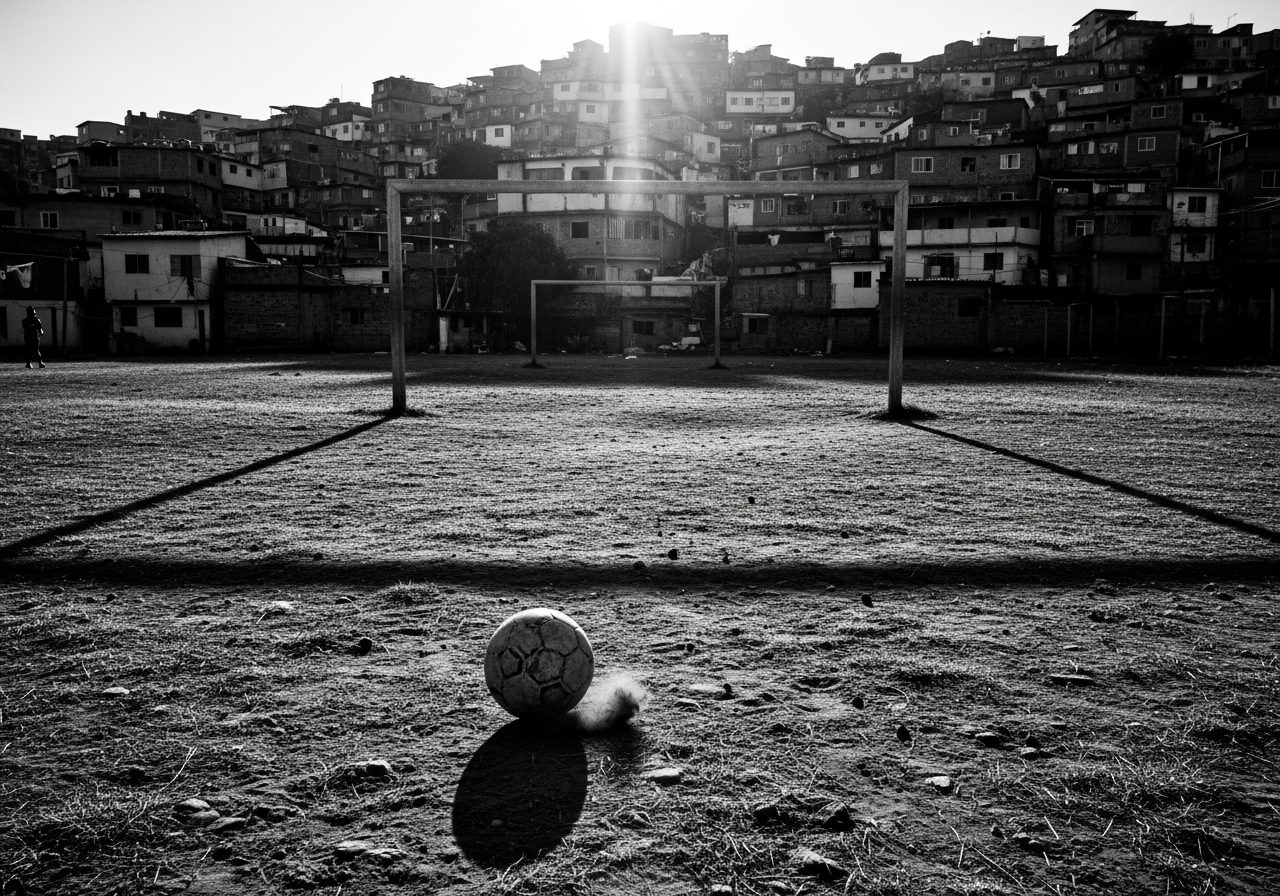 Campo de várzea de terra batida ao amanhecer