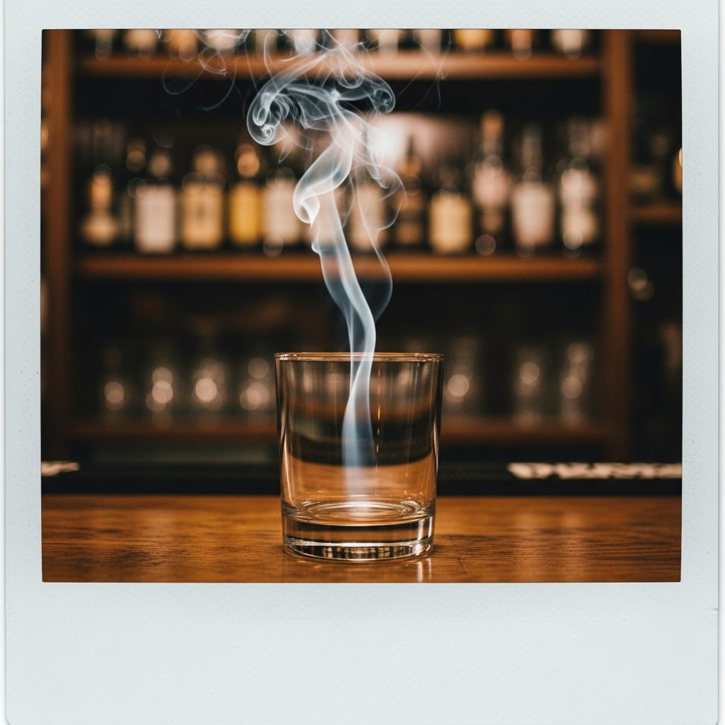 Polaroide de Carlos Vasconcelos: um copo vazio no balcão, fim de noite