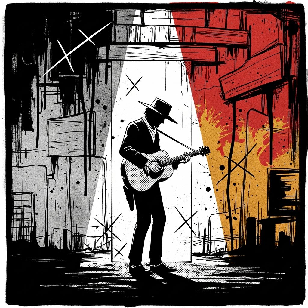 O homem tocando viola, o quadro explode em cor